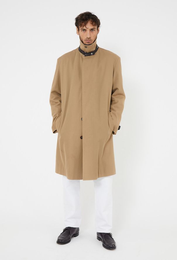Hermès Vintage Gabardine Leather Trim Coat - 2 Hermès Vintage Gabardine Leather Trim Coat - 2
