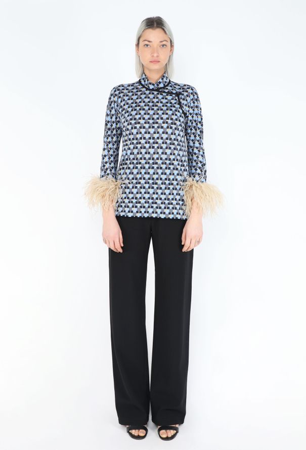 Prada S/S 2017 Graphic Ostrich Feather Top - 5