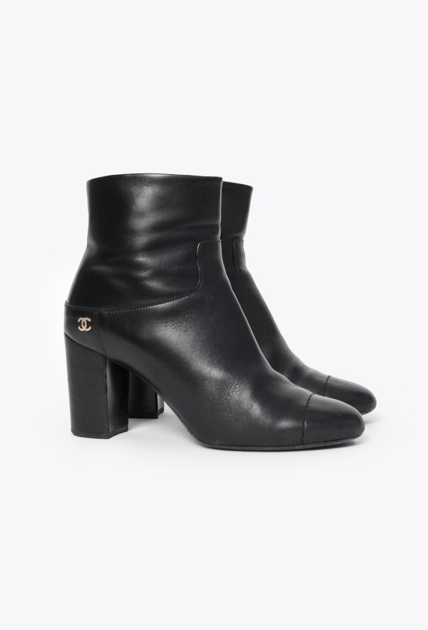 Chanel Stitched Cap-Toe Ankle Boots - 2