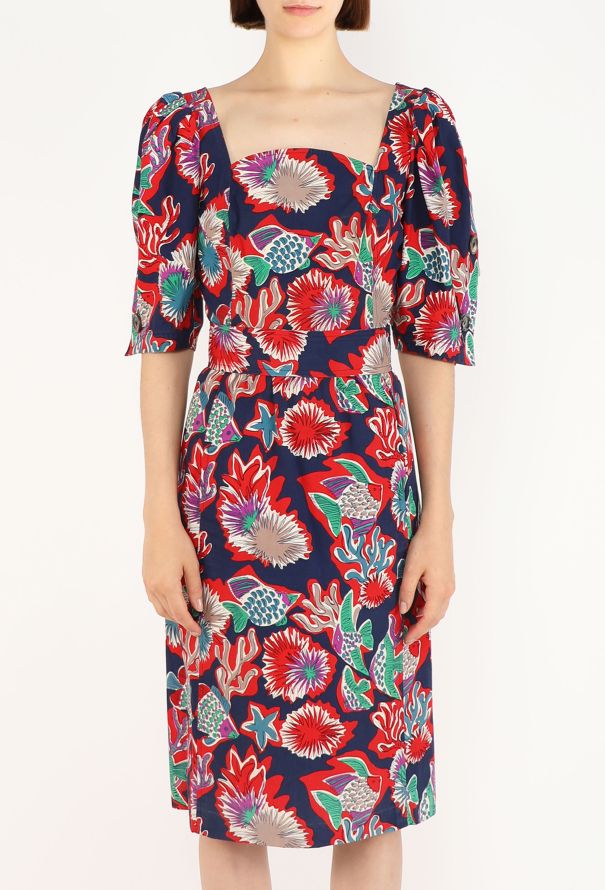 Saint Laurent Seashell Print Cotton Dress, 1980s - 2