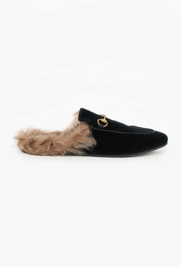 Gucci 2015 Velvet and Fur Princetown Slides - 1
