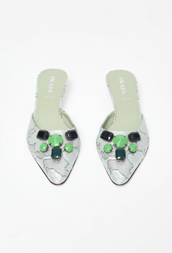 Prada Embellished Jacquard Mules - 2 Prada Embellished Jacquard Mules - 2