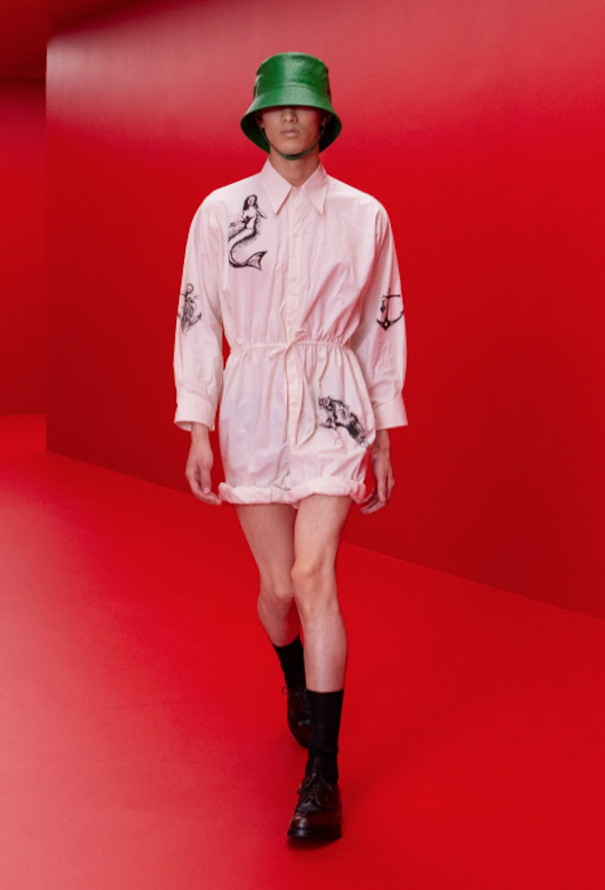Prada RUNWAY サテンクレープ ドレス Satin crepe dress 関税込 刺繍レースフロントジップドレス/長袖/肌見せ/谷間見せ