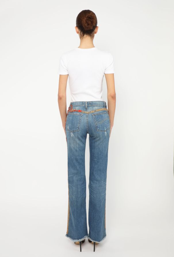 Roberto Cavalli 2005 Snake Embellished Bootcut Jeans - 6