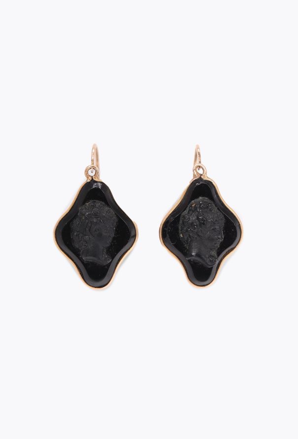 Vintage Fine Jewelry Antique 18k Rose Gold & Sardonyx Cameo Dormeuses - 1
