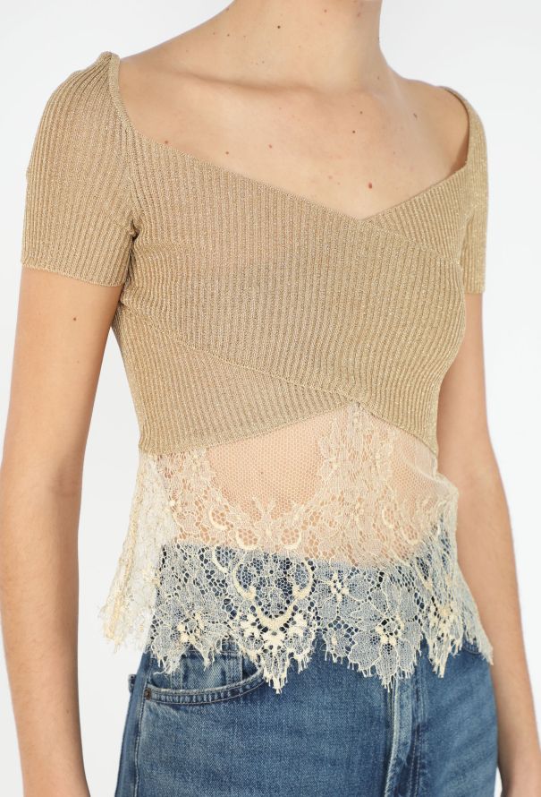 Valentino '90s Metallic Ribbed Lace Top - 1