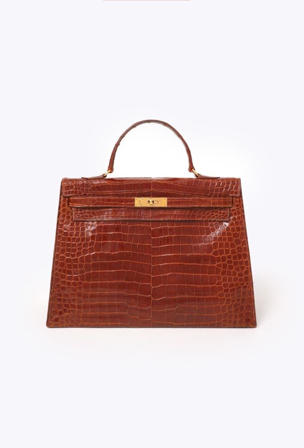 Hermès Ultra-Rare Vintage Brown Porosus  'Sac à Dépêches' Kelly 36 - 1