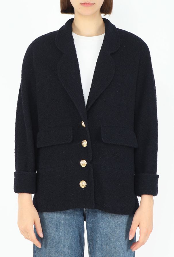 Chanel 1990 Navy Bouclé 'CC' Jacket - 1
