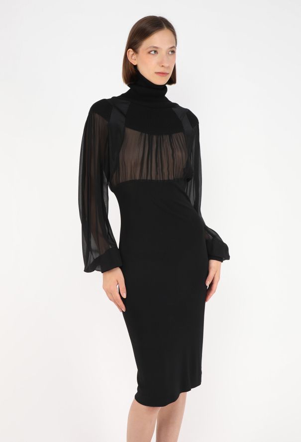 Gianfranco Ferré Chiffon Ribbed Dress, 1990s - 1