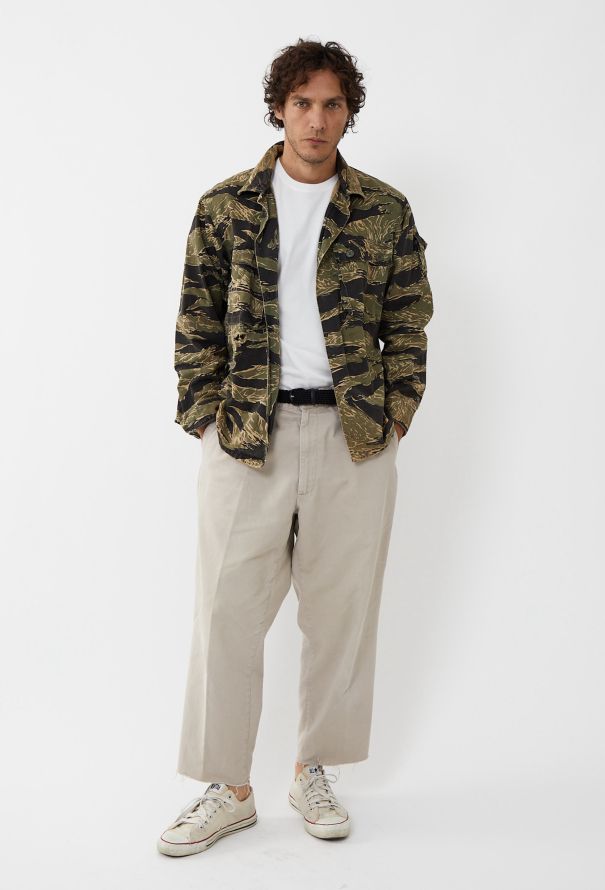 Vintage 1960s Tigercamo Stripe Military Camouflage Button up