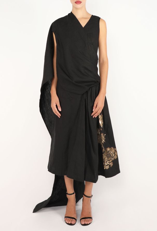 Dries Van Noten Draped Embroidered Linen Dress, S/S 2000 - 6
