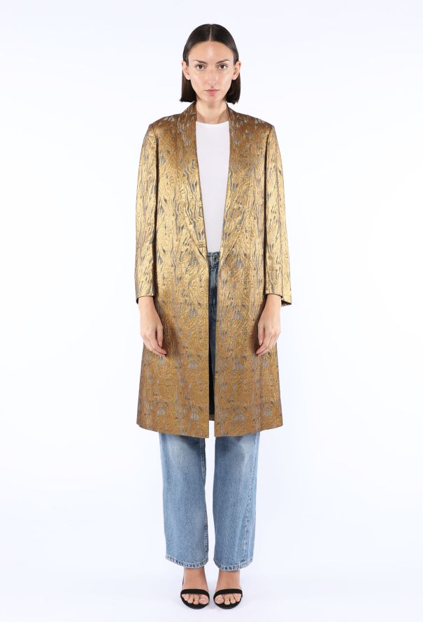 Dries Van Noten Ravik Metallic Jacquard Belted Coat - 2
