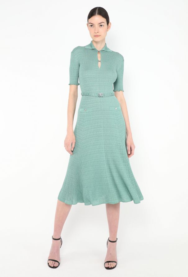 Chanel 2022 Belted Iridescent Ribbed Dress - 1