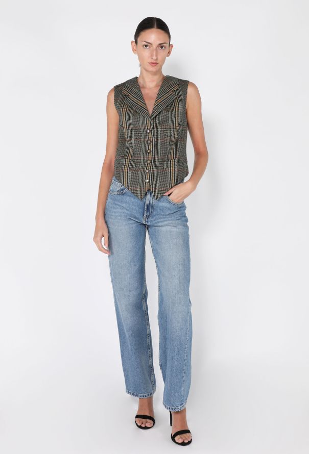 Chanel Plaid Wool & Quilted Suede Vest, 1994 - 3