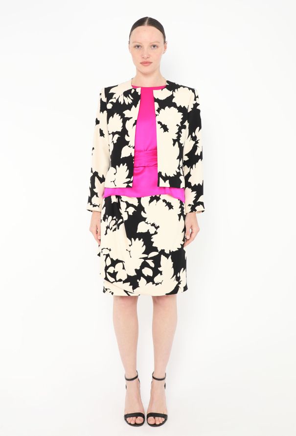 Saint Laurent Couture S/S 1991 Belted Floral Wrap Ensemble - 1