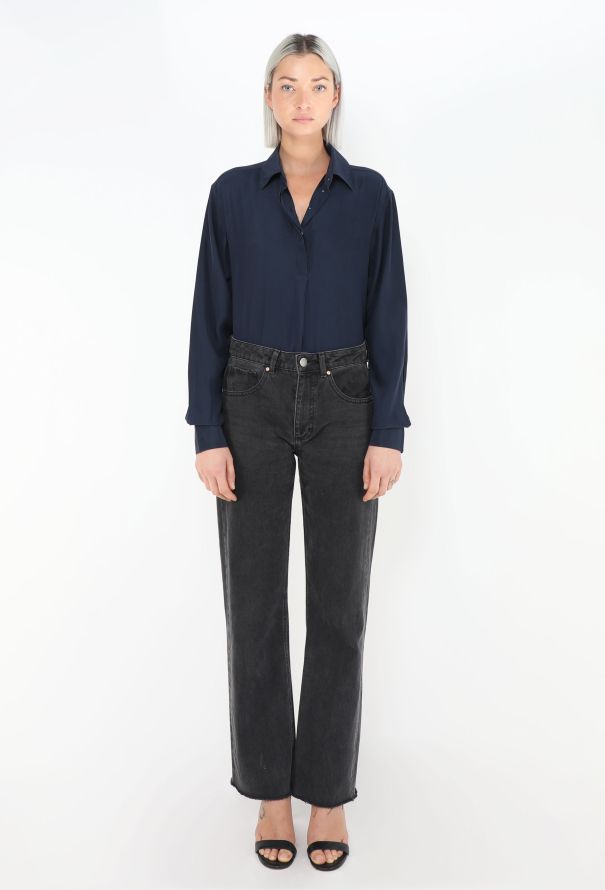 Céline Classic Navy Satin Blouse - 3