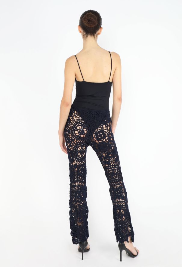 Prada Navy Crochet Flared Pants - 4