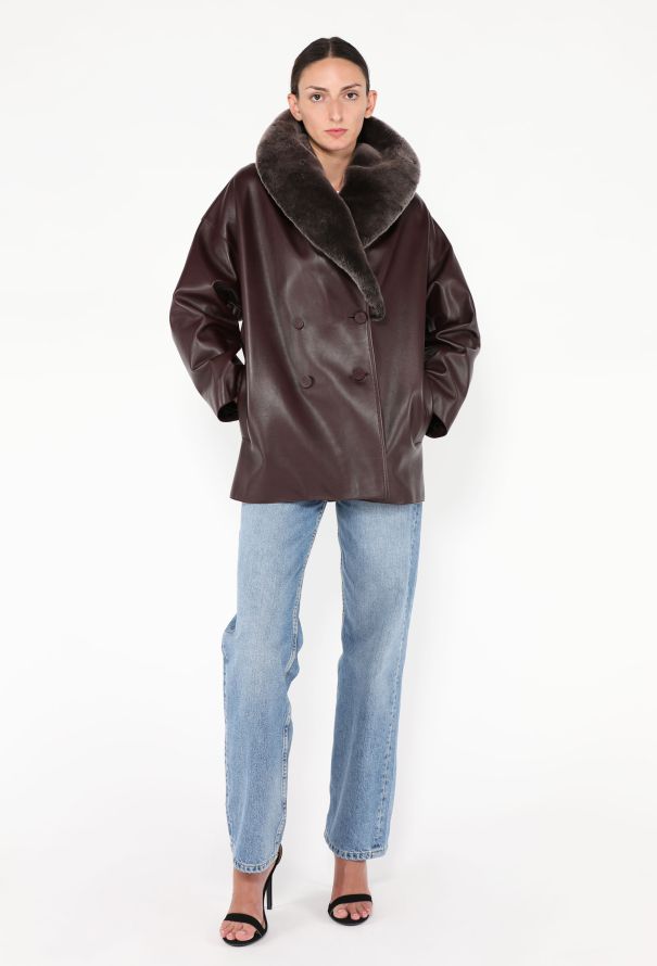 Hermès F/W 2024 Calfskin Fur Collar Peacoat - 1