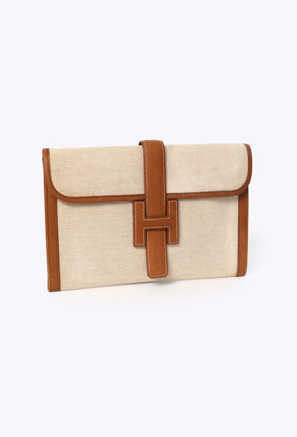 Hermès Vintage Toile H & Gold Courchevel Jige Clutch - 3