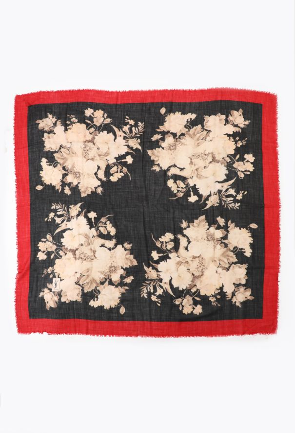 Saint Laurent Vintage Fringed Floral Scarf - 3 Saint Laurent Vintage Fringed Floral Scarf - 3