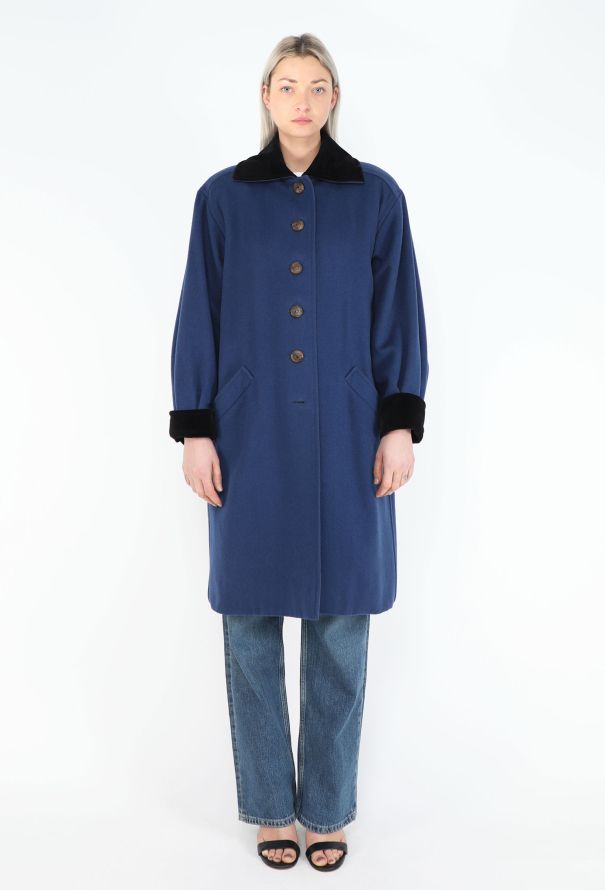 Saint Laurent Mid '70s Felted Velvet Trim Coat - 1