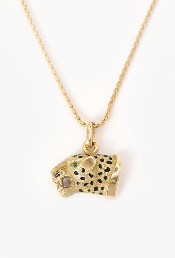 Vintage Fine Jewelry 18k Yellow Gold, Enamel & Emerald Panther Pendant - 1