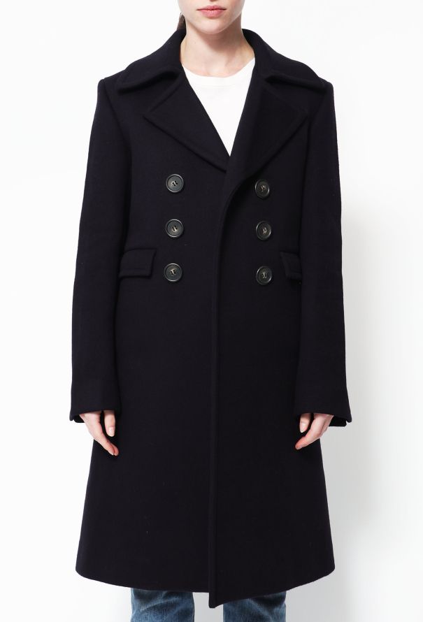 LOUIS VUITTON Wool Coat 36 Navy Authentic Women Used from Japan