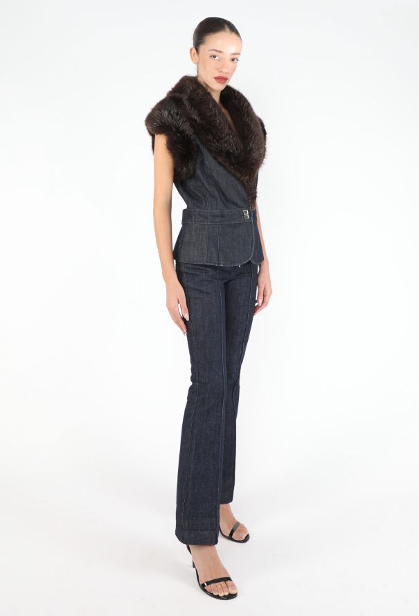 Balenciaga RARE F/W 2005 Fur Trim Denim Ensemble - 5