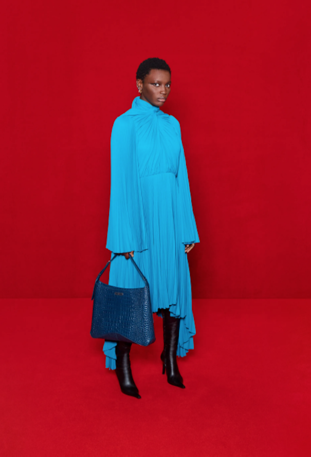 【関税&送料込】Balenciaga Pleated Georgette Asymmetric Midi S/S 2022 Asymmetrical Pleated Dress - Balenciaga | Authentic