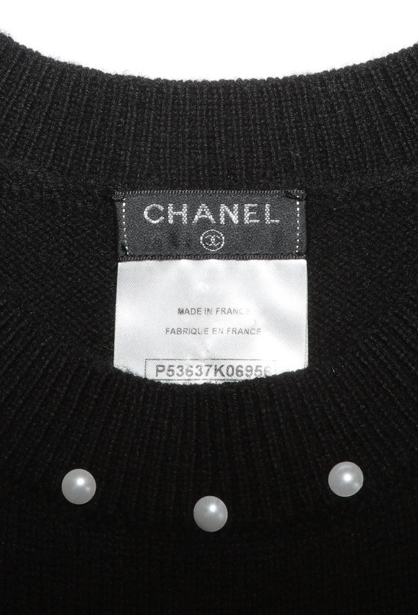Chanel Cashmere Pearl Trim Knit Dress - 6