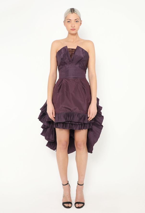 Saint Laurent Ruffled Taffeta Bustier Dress - 1