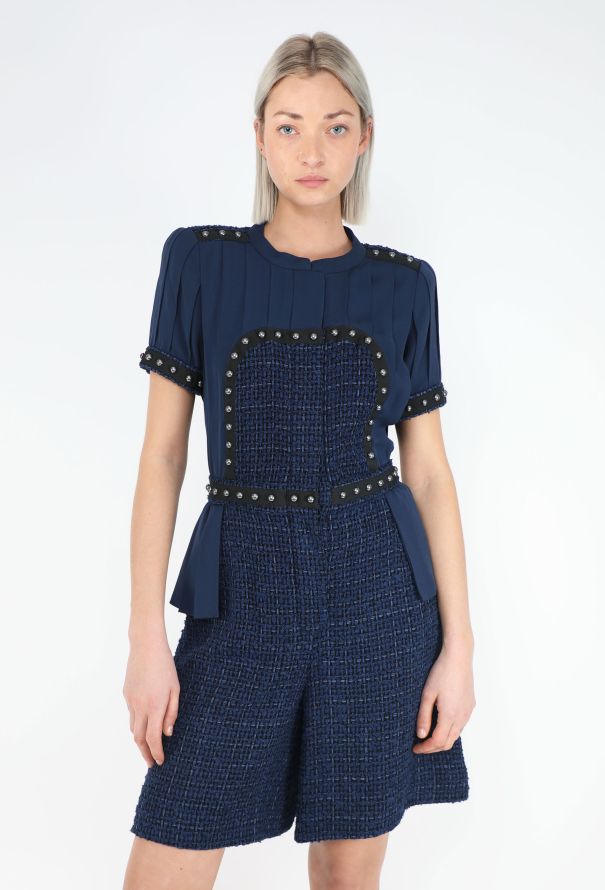 Chanel 2013 Pleated Stud Tweed Romper - 1