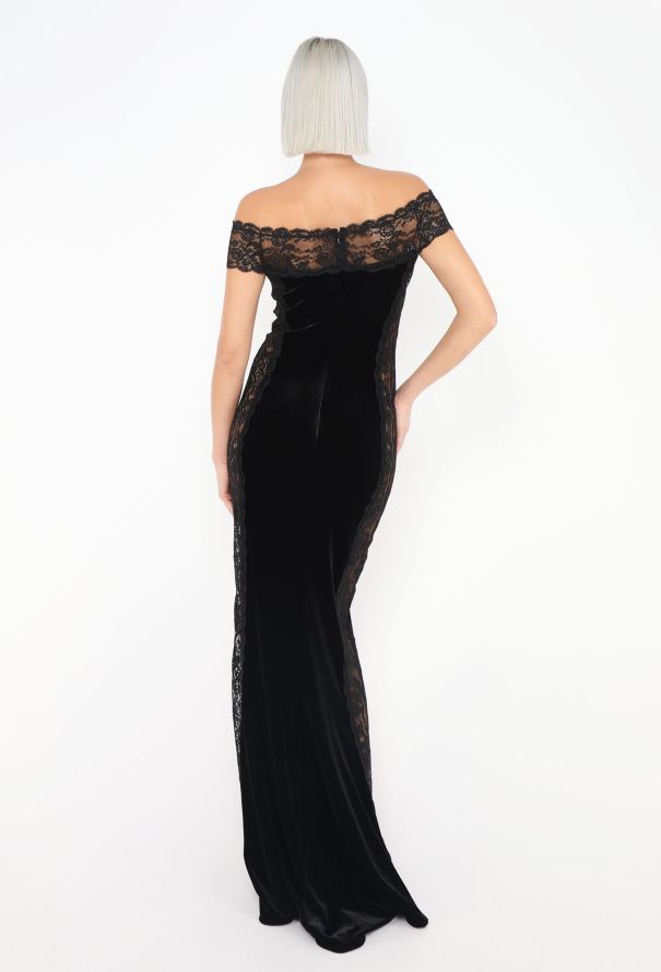 Azzaro Chantilly Off-Shoulder Velvet Gown - 3