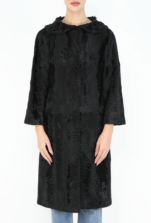 Prada Early 2000s Astrakhan Embroidered Coat - 2