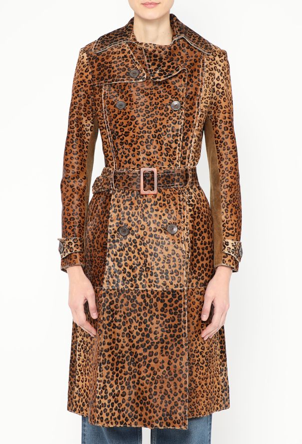 Leopard Pony Hair Belted Trench - 1