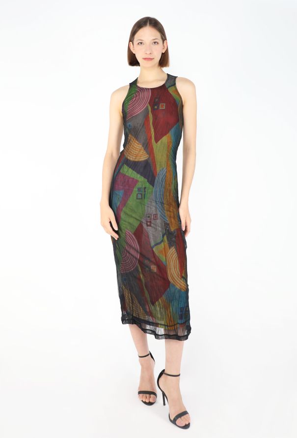 Yohji Yamamoto 1997 Graphic Mesh Overlay Dress - 3