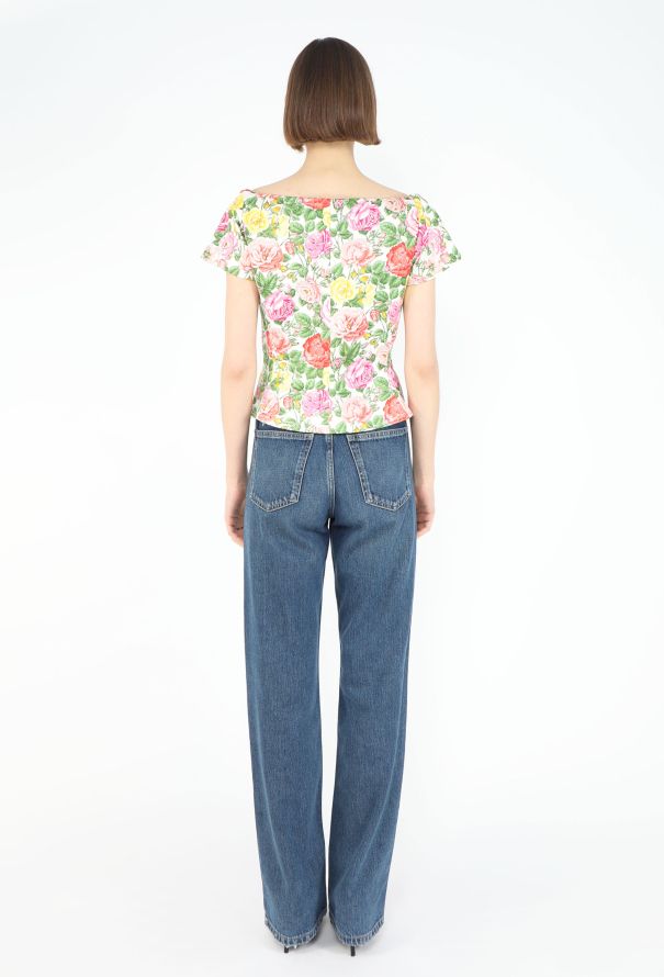 Saint Laurent S/S 1992 Rose Printed Bustier Blouse - 6