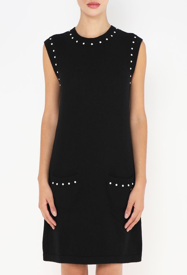 Chanel Cashmere Pearl Trim Knit Dress - 2
