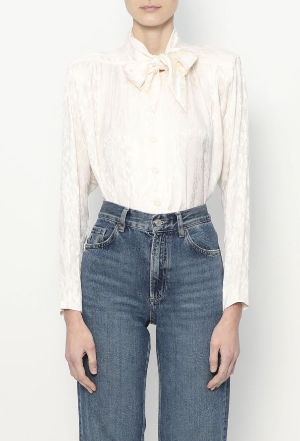 Saint Laurent 1980 Jacquard Silk Lavallière Blouse - 1