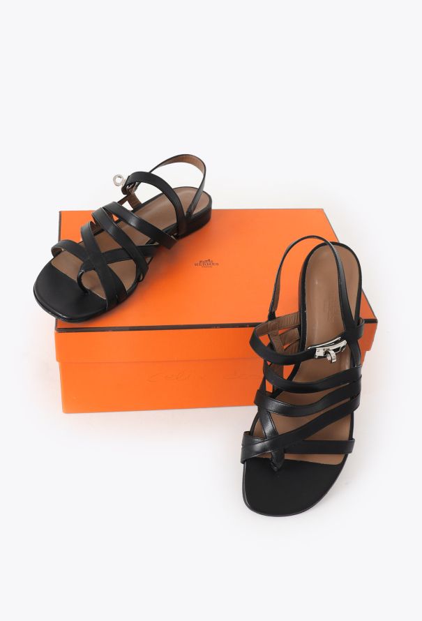 高級感♪【HERMES】ケリーバックル Sandales Calas HERMES Velvet Goatskin Calas Sandals 38.5 Black 1012366