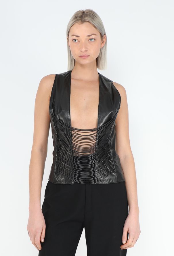 Helmut Lang ULTRA RARE F/W 1992 Leather Cord Vest - 1