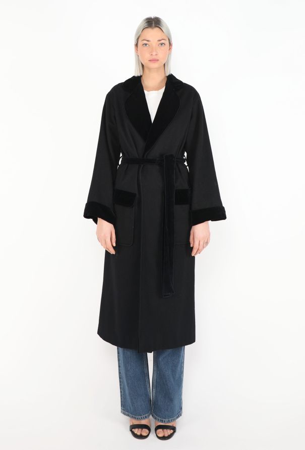 Saint Laurent Late '70s Velvet Trim Belted Coat - 1