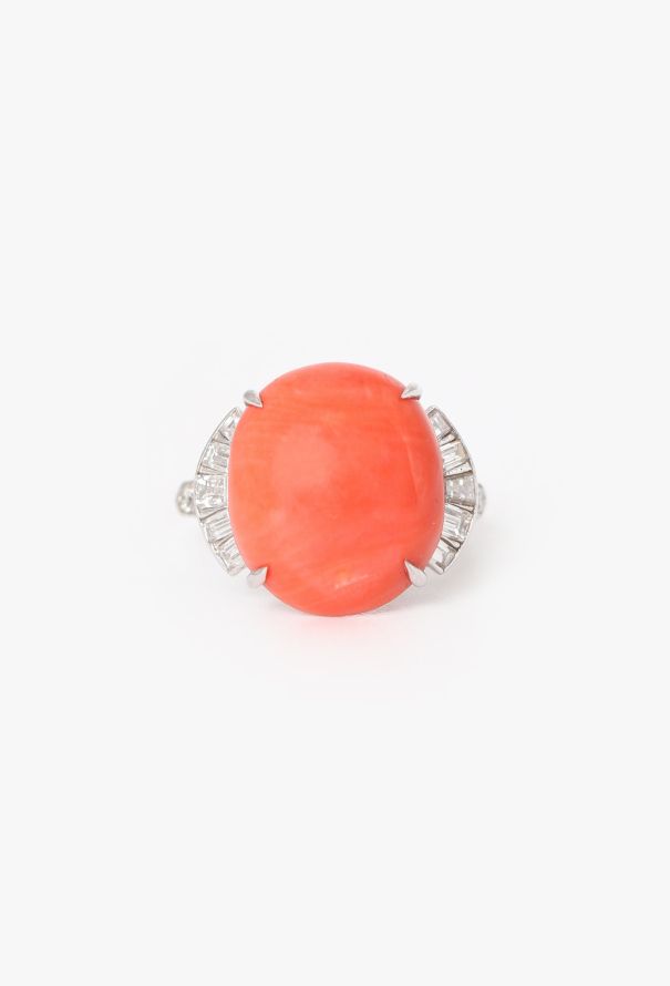 Vintage Fine Jewelry Platinum, Diamond & Coral Ring - 1