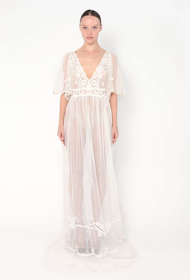 Embroidered Antique Tulle Lace Dress - 1