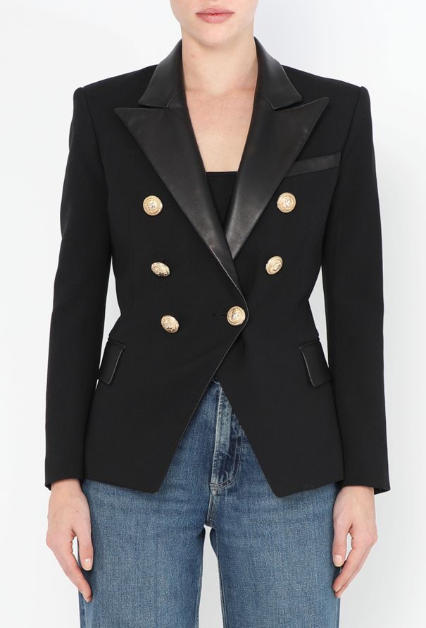 Balmain 2019 Tailored Leather Trim Blazer - 4