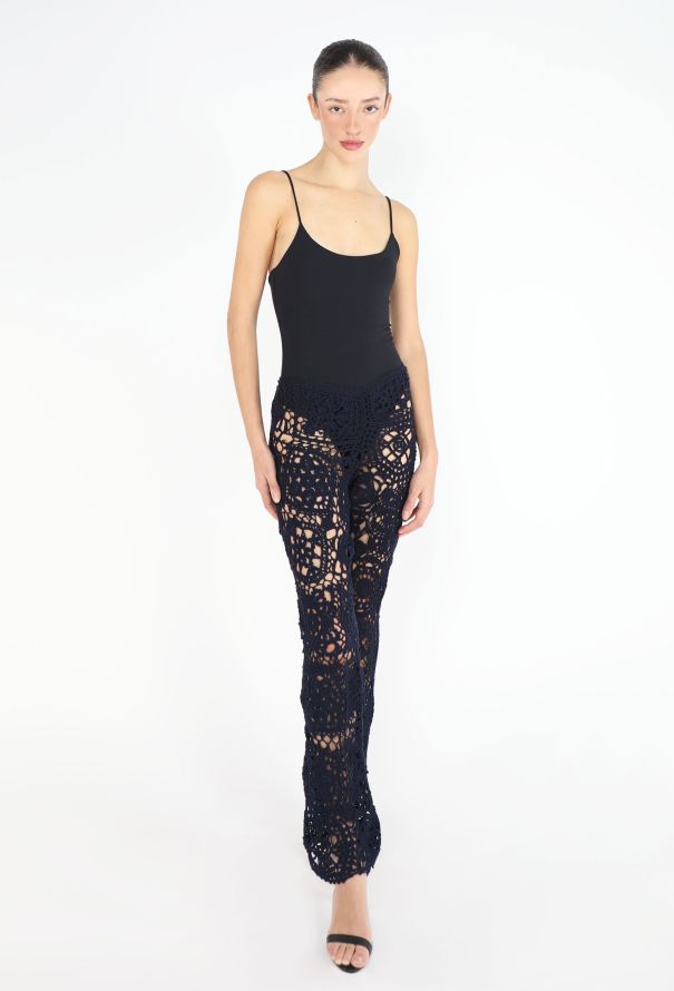 Prada Navy Crochet Flared Pants - 3