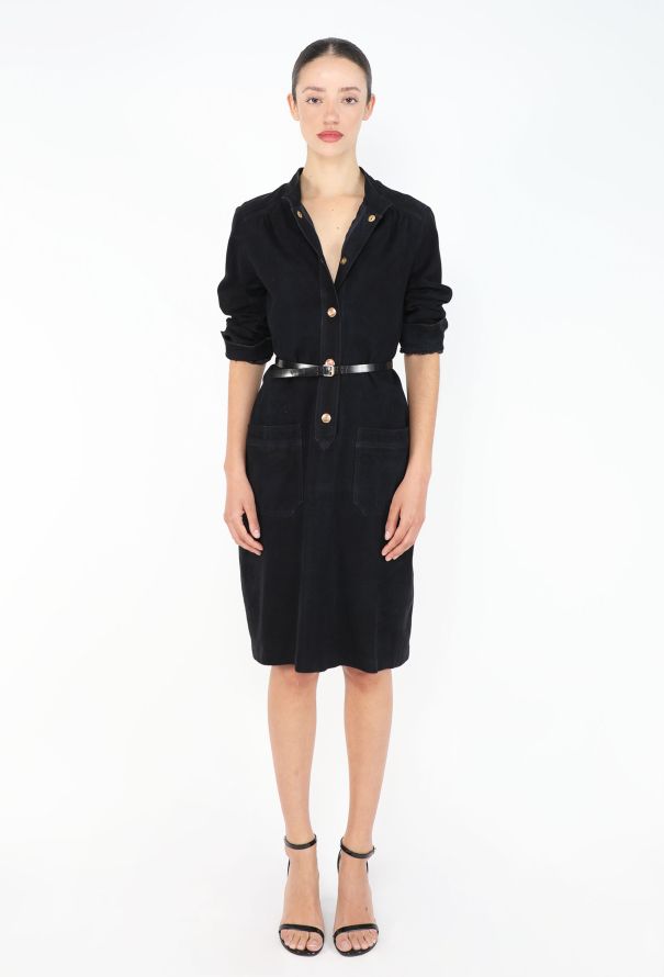 Céline Navy Suede Calèche Dress, 1970s - 5