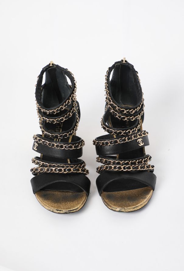 Chanel Chainlink Leather Gladiator Sandals - 2