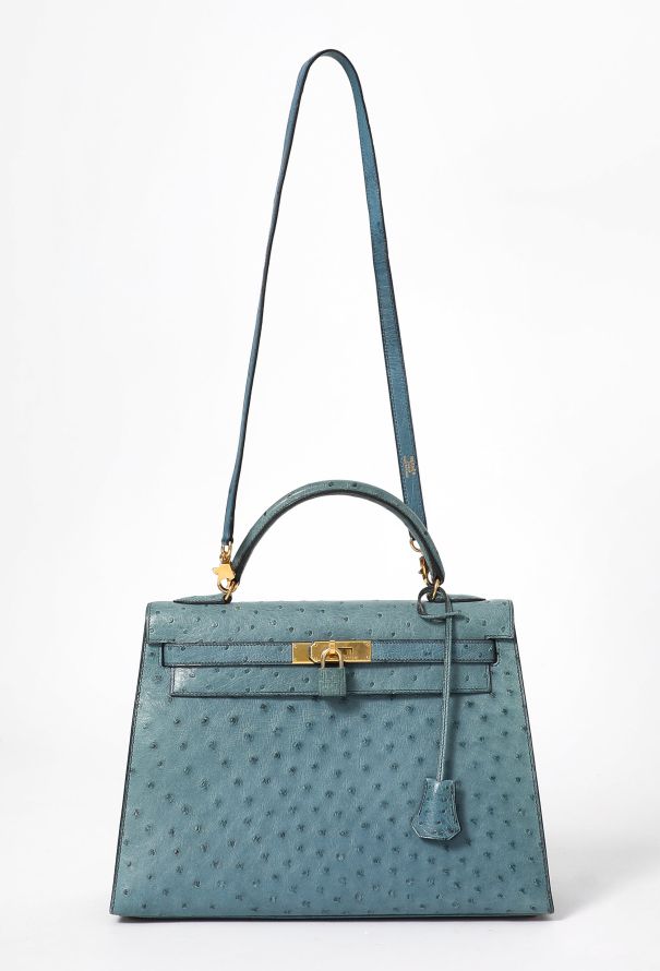 Hermès '90s Bleu Jean Ostrich Kelly Sellier 32 - 2