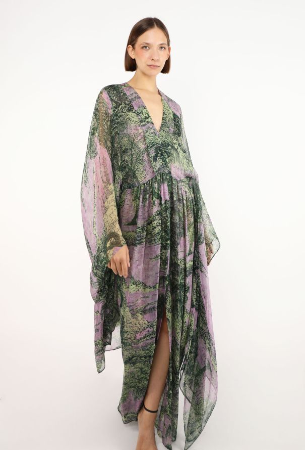 Saint Laurent Printed Chiffon Kaftan Dress, 1991 - 4